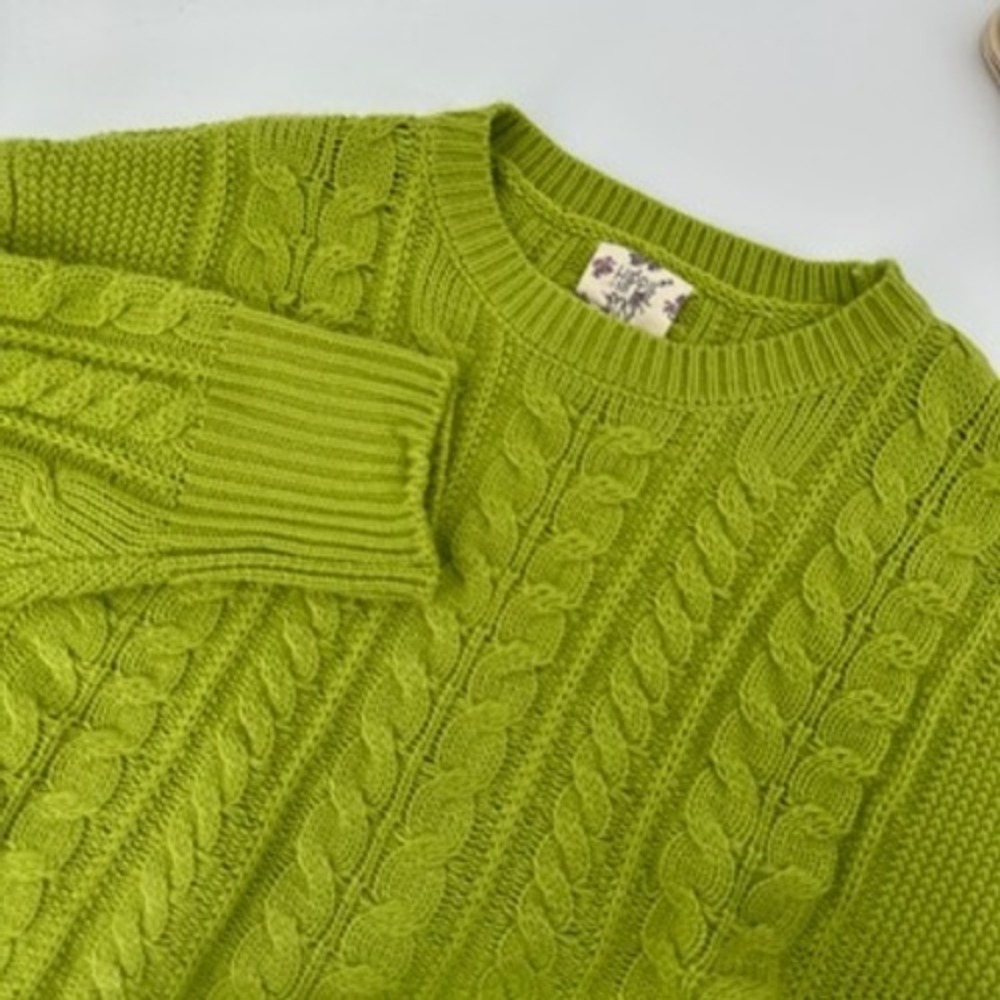 Hippie Rose‎ Green Cable Knit Crop Top Sweater Small Knitwear Pullover